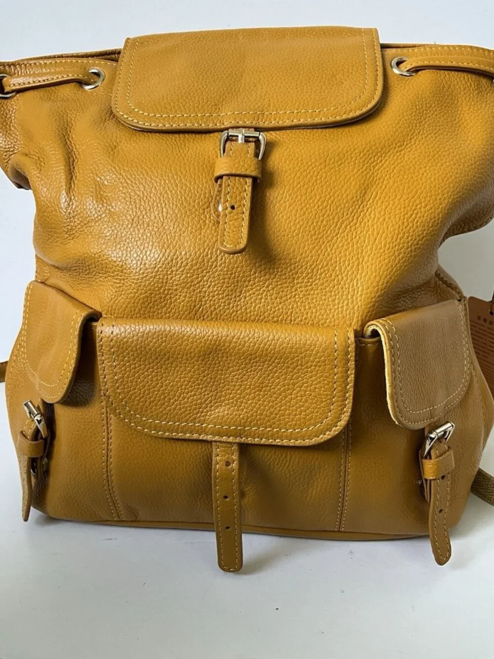 Genuine Pebbled Leather Backpack Vintage Style Multi-Pocket Buckle Bag NWT AFIR